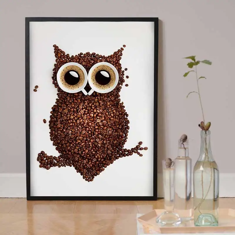 HD печатная Современная кофейная зерна Сова Картина на холсте Модульная картина