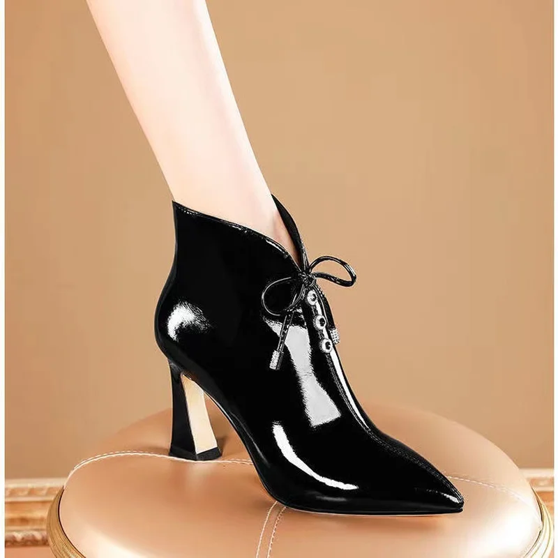 

New Brand Woman Ankle Boots High Quality Genuine Leather Autumn Winter Short Boots Sexy High Heels Riding Boots Woman