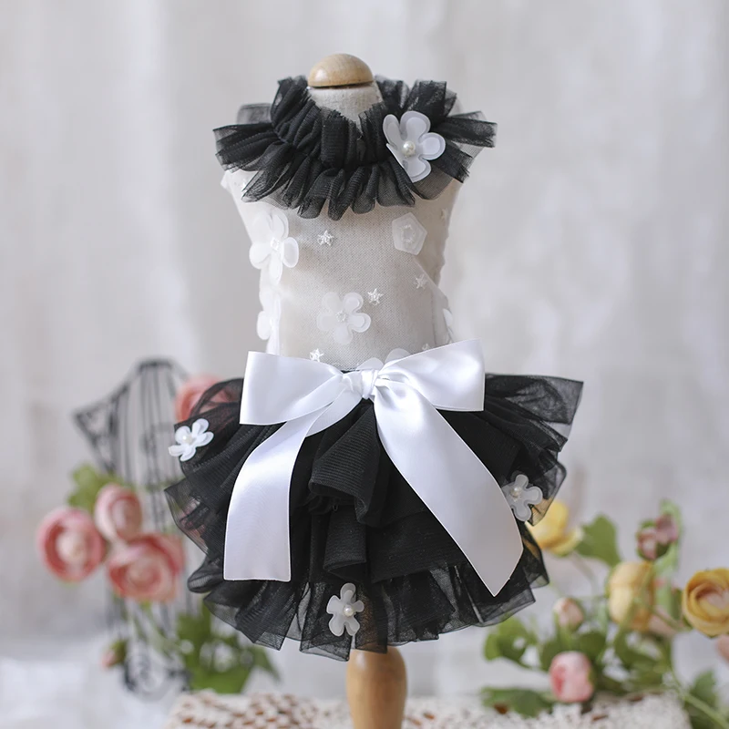 

Маленькая Собака Туту платье черный, белый цвет; Торжественное платье принцессы; Платья Одежда для домашних животных, котов, с бантом, тонки...