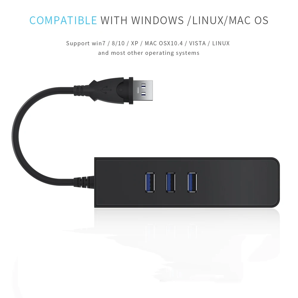 Адаптер Ethernet с 3 портами USB 0 100/1000 Мбит/с на RJ45| |