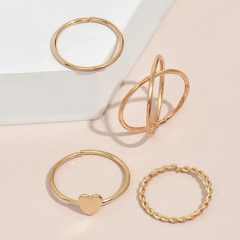 

Punk Style 4 Pcs/set Adjustable Geometric Heart Finger Ring Set For Women Girls Gift 2021 Knuckle Jewelry Party