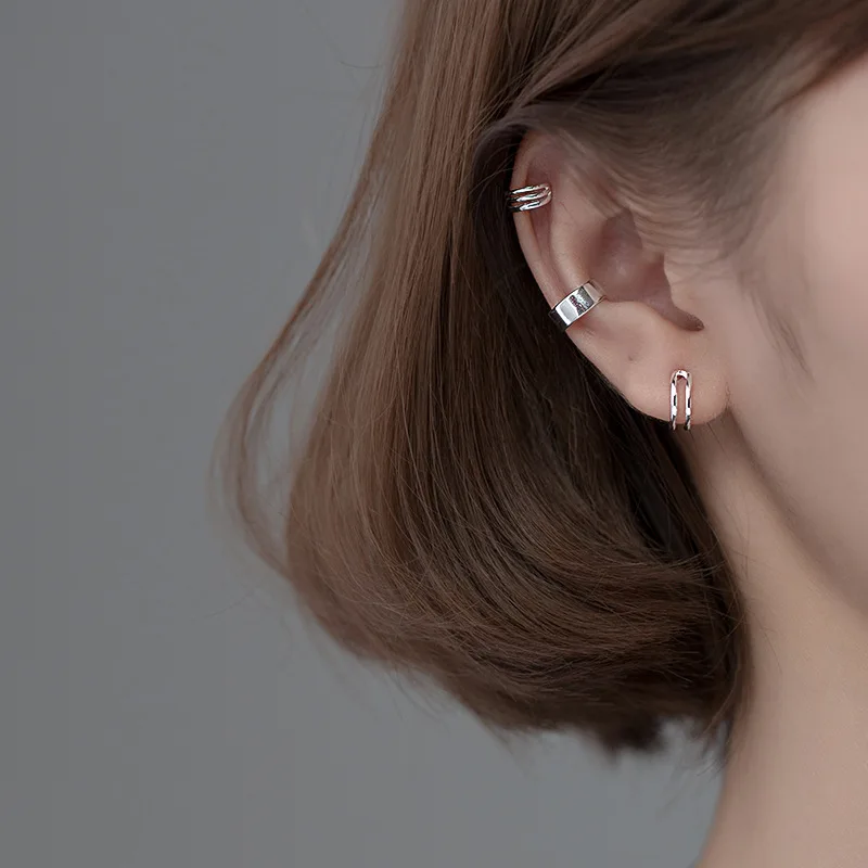 Sterling Silver Simple Geometry Ear Cuff Fashion Bohemian Non Pierced Girl Clip Earring Korean Earcuff Jewelry Luxury | Украшения и