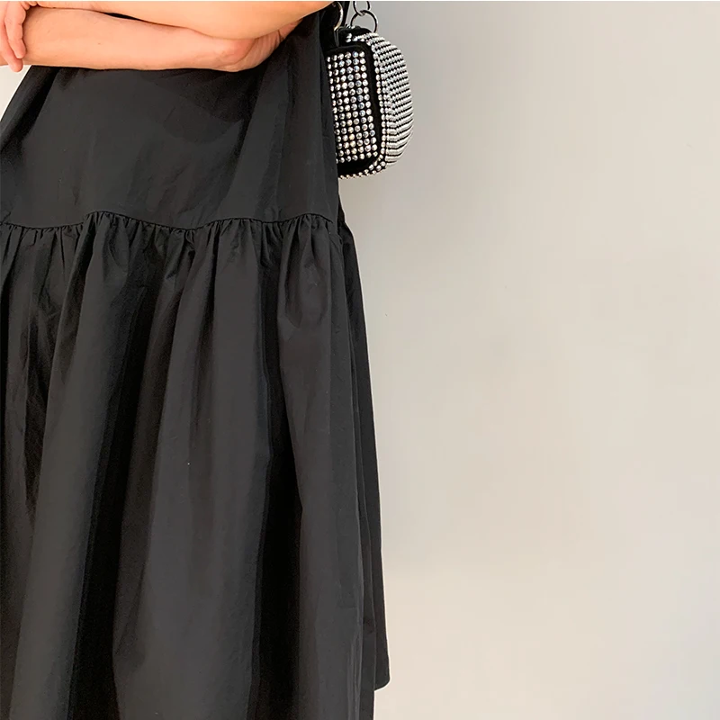 

XITAO Black Dress Fashion New Women Pleated Hem Small Fresh Casual Style Pocket 2021 Summer Minority Patchwork Dress LDD1749