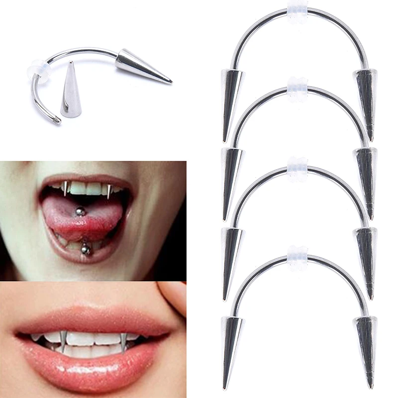 

Stainless Steel C Bar Smile Lip Tiger Teeth Nail Vampire Zombie Tooth Strap Nails Vampire Body Piercing Jewelry