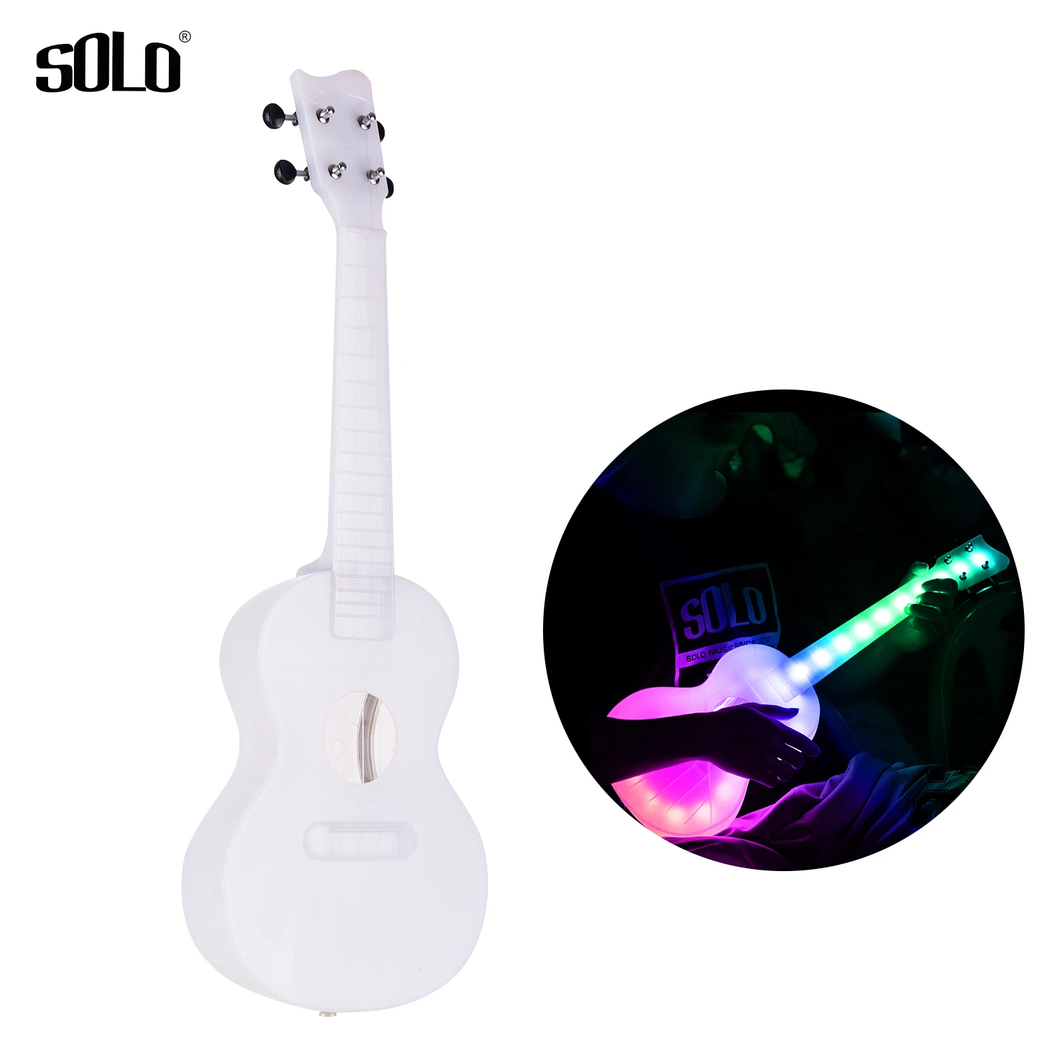 

SOLO SU-30 23 Inch Concert Ukulele Colorful LED Lighting Smart Ukelele Uke Carbon Strings with Gig Bag USB Charging Cable New