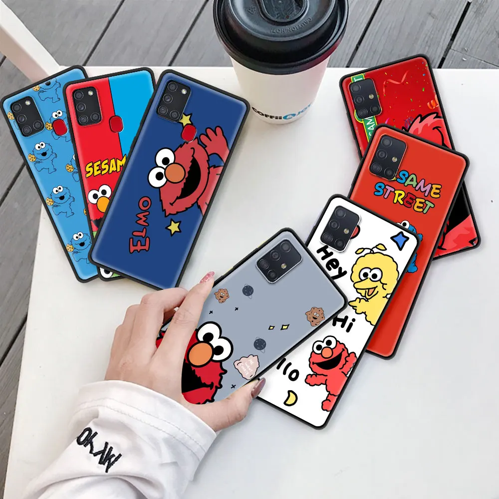 

Sesames Cookie Elmo Capa For Samsung Galaxy A51 A71 A12 A21s A31 A52 A41 A02s A32 5G A11 Black Soft Silicone Phone Case Cover