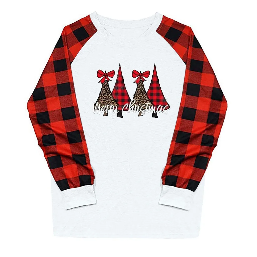 Женские повседневные футболки блузки с длинным рукавом в клетку рождественским