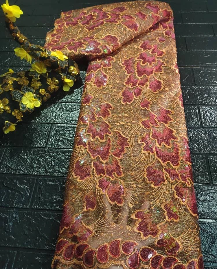 

Classic look fancy pattern mesh lace with full sequins latest high quality net lace for party dress Classic Nigeria cord lace