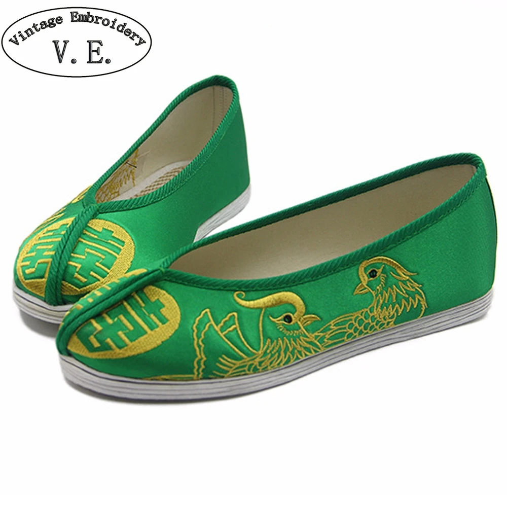 Женские красные свадебные туфли на плоской подошве в китайском стиле атласные