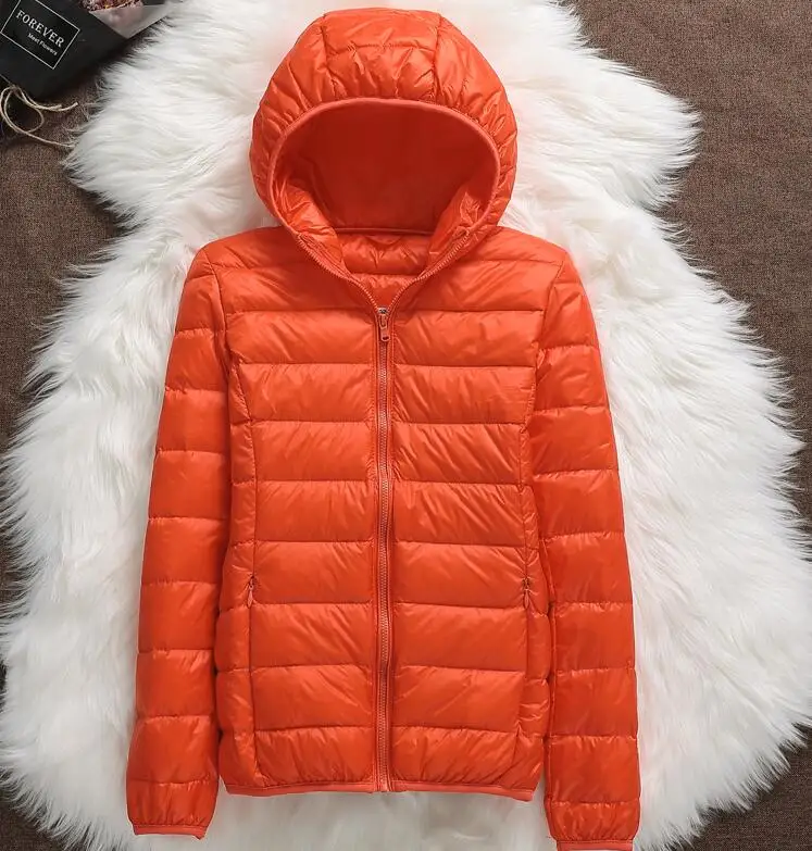 Orange Hooded Зимняя женская Ультралегкая пуховая куртка с капюшоном, парка с белым утиным пухом, плюс размер 4XL, теплое пальто парка, Женская водонепроницаемая верхняя одежда - Цвет: Orange Hooded