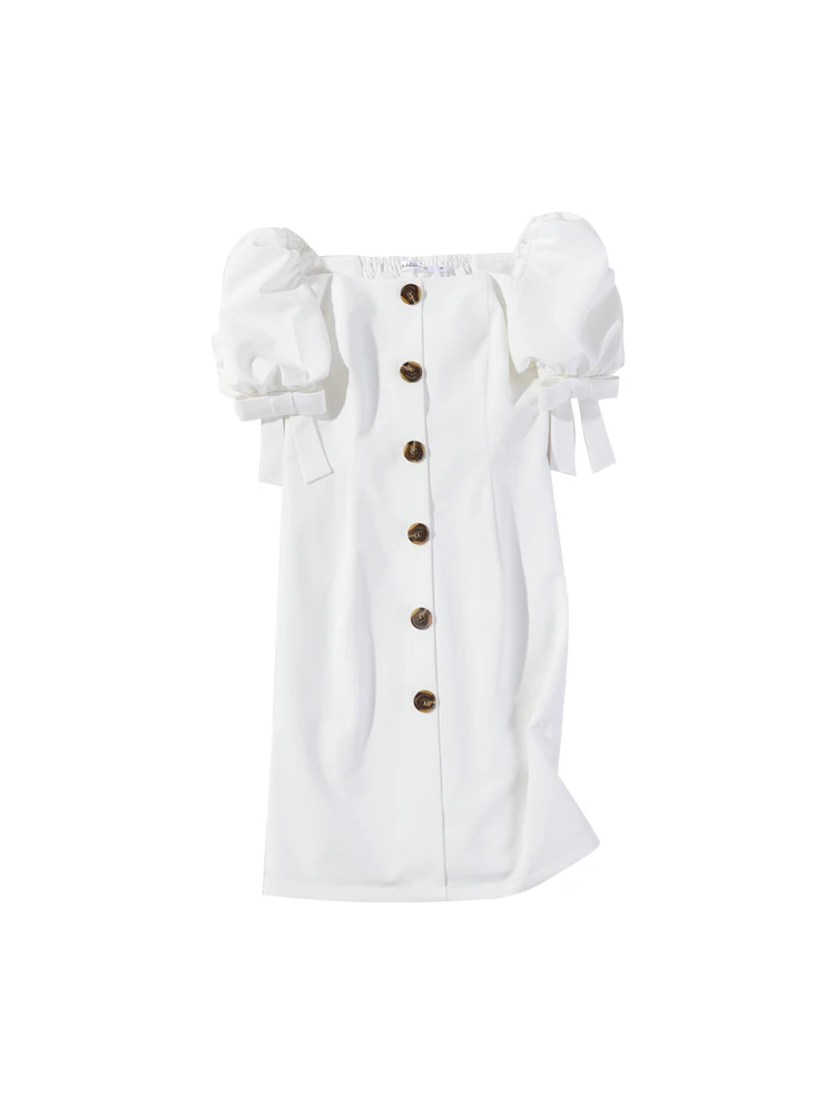 

Dabuwawa Women's Retro Square Collar Elegant White Dress New Summer Fashion A-Line Slim Party Dress DN1BDR082