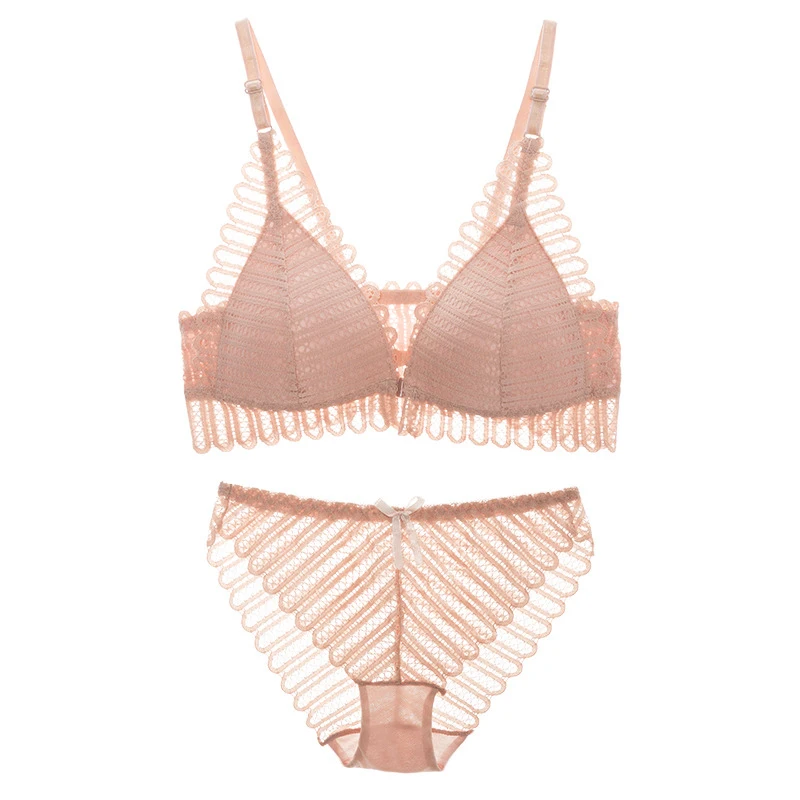 Сексуальный бюстгальтер с открытой спиной и трусики комплект кружевной передней