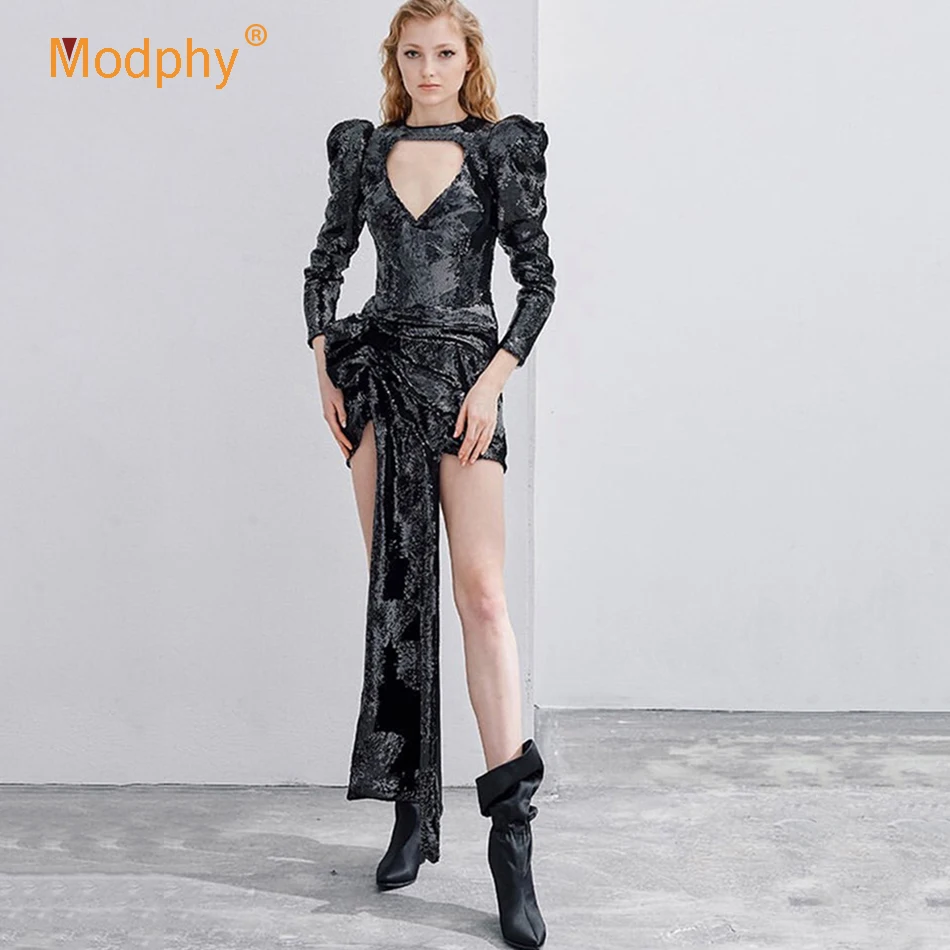 Новинка 2020 женское черное платье с блестками в стиле High Street сексуальное