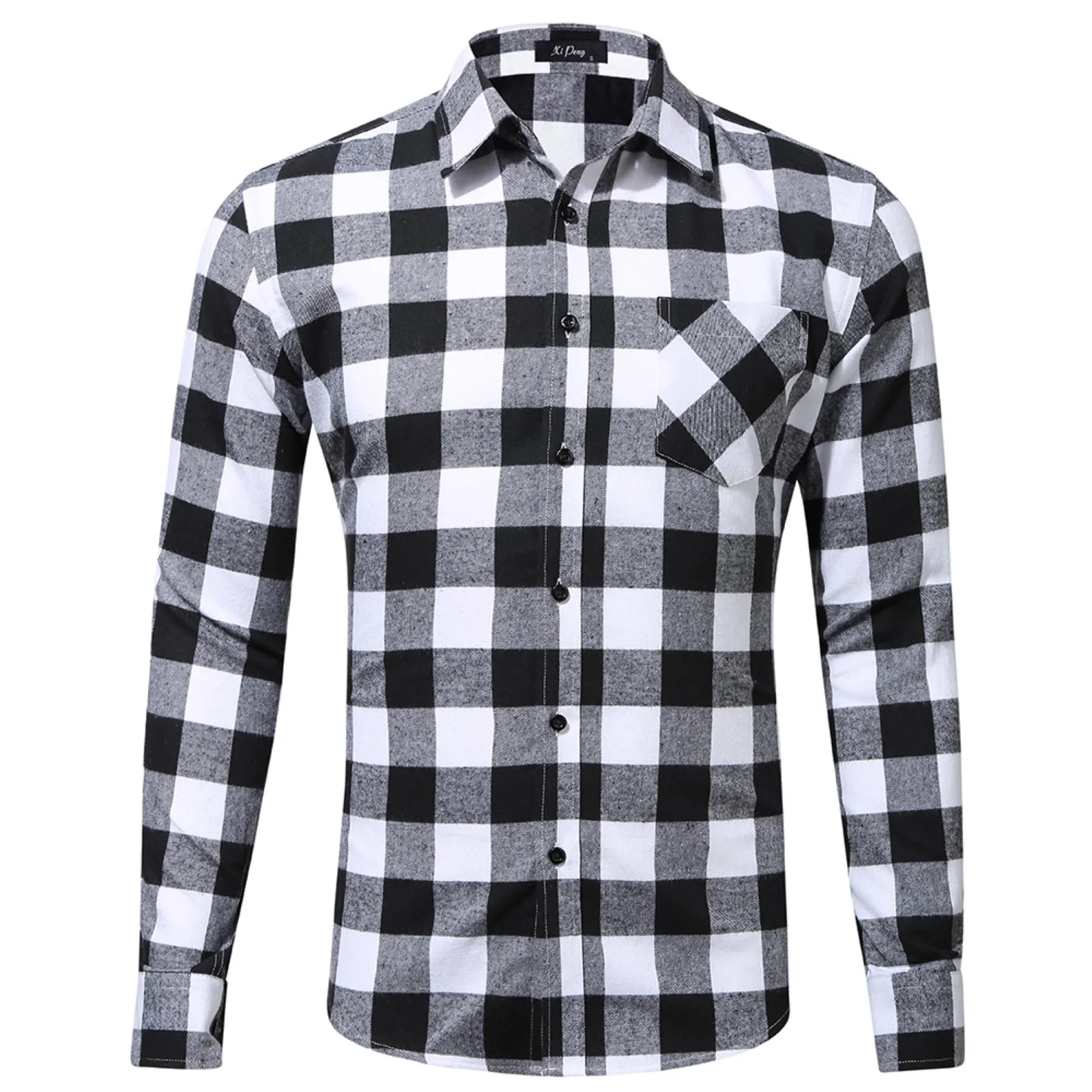 

Checkered shirts for Men Autumn Long Sleeved Leisure Slim Fit Plaid Shirt Square Collar Soft Causal Male Tops With Front Pocket