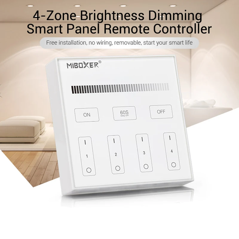 

B1 4-Zone Brightness Dimming Smart Panel Remote Controller switch led dimmer 2.4G Wireless Transmitting Individually control