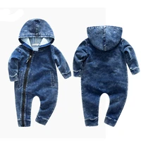 new spring autumn baby boy girls long sleeve hooded zipper rompers demin cotton newborn baby clothing jumpsuit outfit clothes