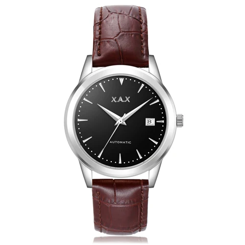 silver black brown Автоматические самовзводные мужские часы из нержавеющей стали, прозрачный чехол на заднюю панель, водонепроницаемые автоматические мужские часы - Color: silver black brown