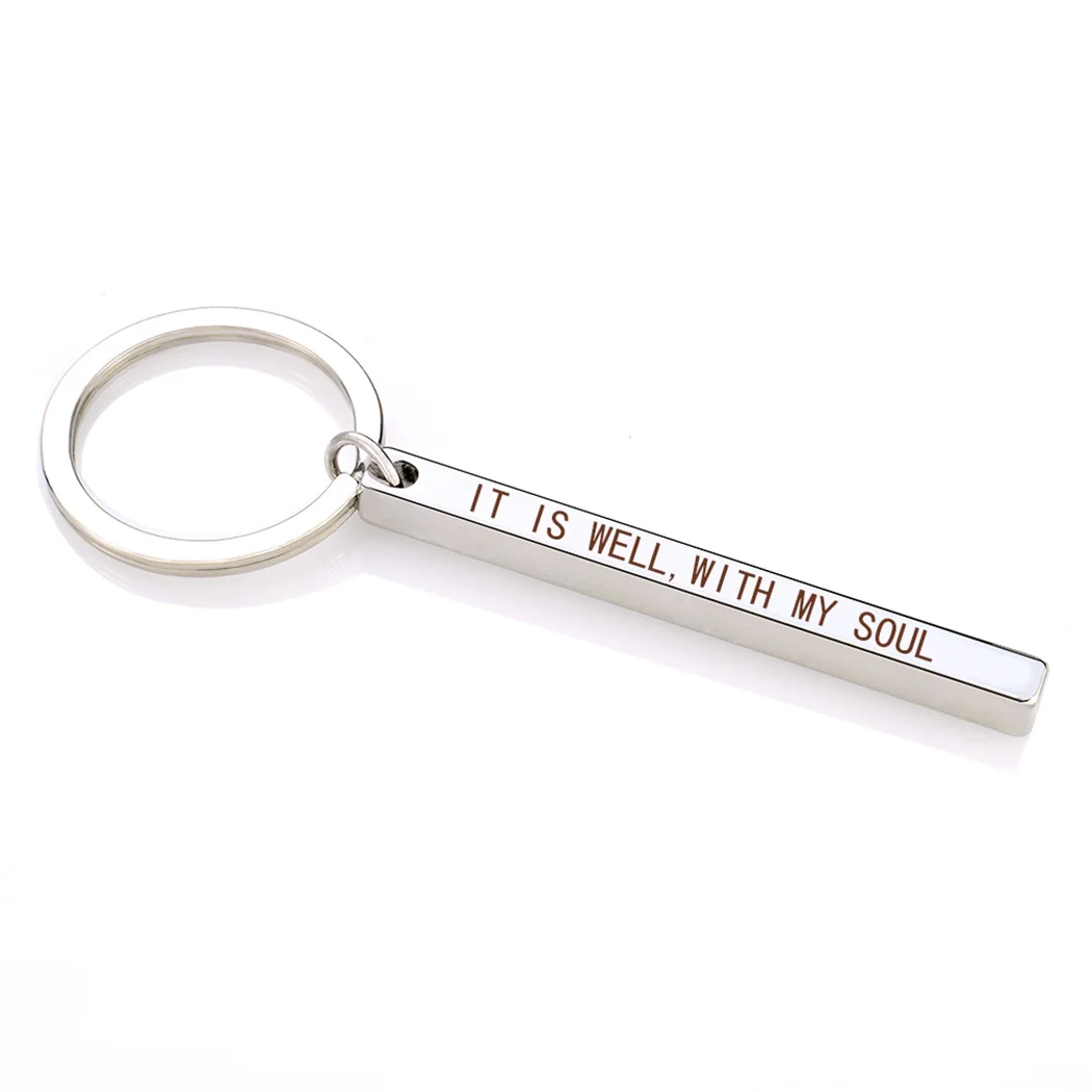 

IT IS WELL, WITH MY SOUL Bible Quote Keychain Pendant Men Women Fashion Engraved Key Chain Religious Jewelry Christian Gifts