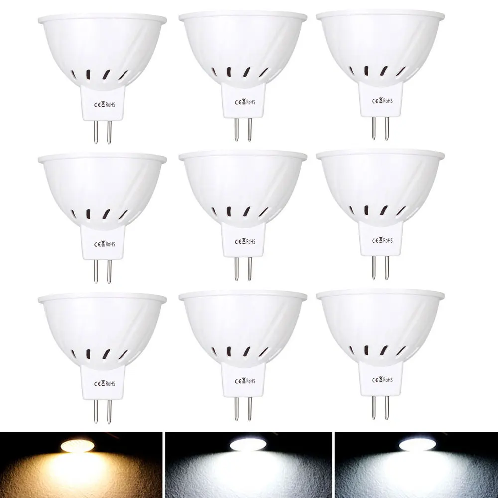 10 шт./лот MR16 12V 24V LED лампочки 220V 110V SMD 2835 Светодиодный прожектор лампа 3 Вт 5 7 36 54 72LED