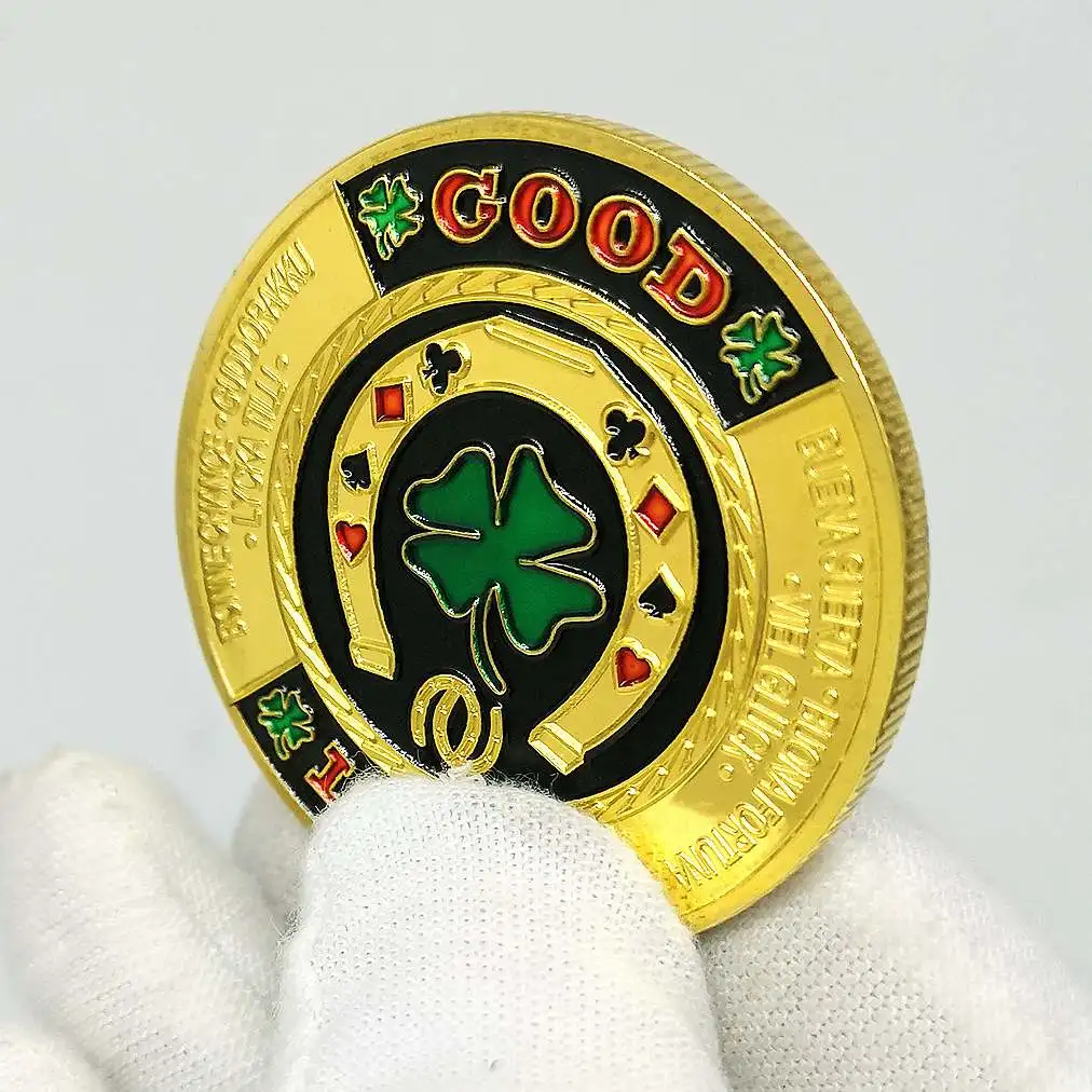 Casino Poker Chips Gold Plated Commemorative Coins Shamrock Lucky Card Guard Souvenir Gifts | Non-currency