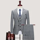 2021 мужской бутик-костюм, приталенные свадебные костюмы, серый клетчатый мужской Высококачественный Свадебный деловой костюм, элегантный комплект из двух предметов