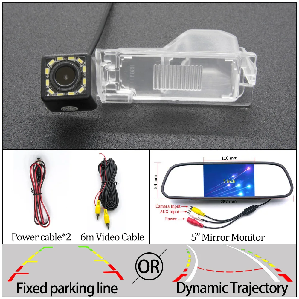 12LED N 5 in Mirror Для Ford Escape 2008-2012/Explorer U251 2006-2010/Edge U387~ Автомобильная фиксированная или динамическая траектория камера заднего вида - Название цвета: 12LED N 5 in Mirror