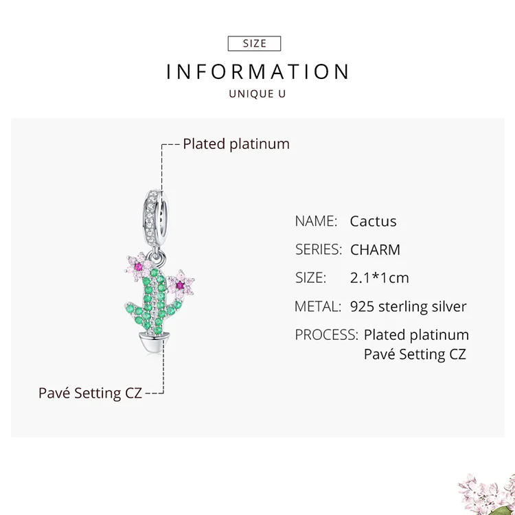 Цветок кактус амулеты бисаер 925 пробы серебро Зеленый Кактус амулеты бусины подходят для женщин Браслеты DIY серебро 925 ювелирные изделия EFC121