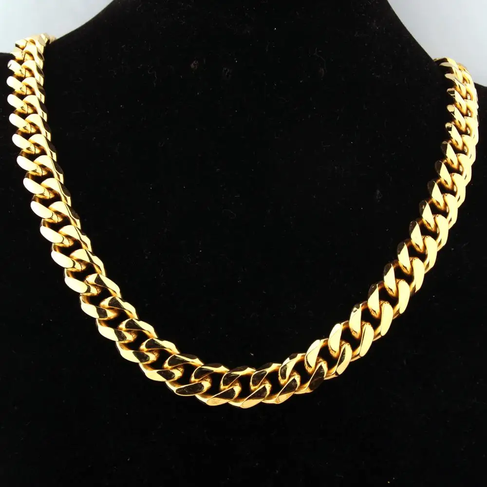 

Mens Gold Color 316L Stainless Steel Curb Cuban Link Chain Necklace Jewelry Gift 7-40inch