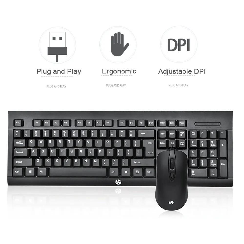 Hp KM100 Проводная клавиатура и мышь Usb Whaterproof клавиатура мышь комбо набор эргономичный дизайн для ноутбука настольного ПК