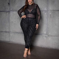4xl 5xl oversized jumpsuits and rompers for women large full sleeve bodycon see through elegant evening night party club wear