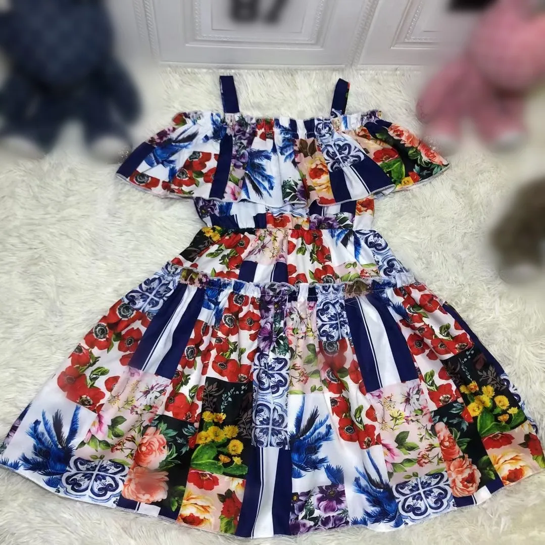 

2021 New Style High-ended Summer Flower Girls Dress Brand Children Baby Girls Clothing