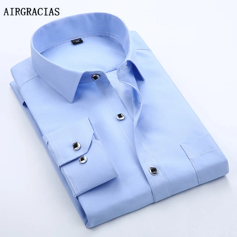 Мужская рубашка AIRGRACIAS Однотонная с длинным рукавом на кнопках 2018|Повседневные