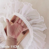 11cm wide luxury white organza glitter beaded 3d lace fabric wedding dress sewing ruffle trim fringe ribbon diy sewing decor