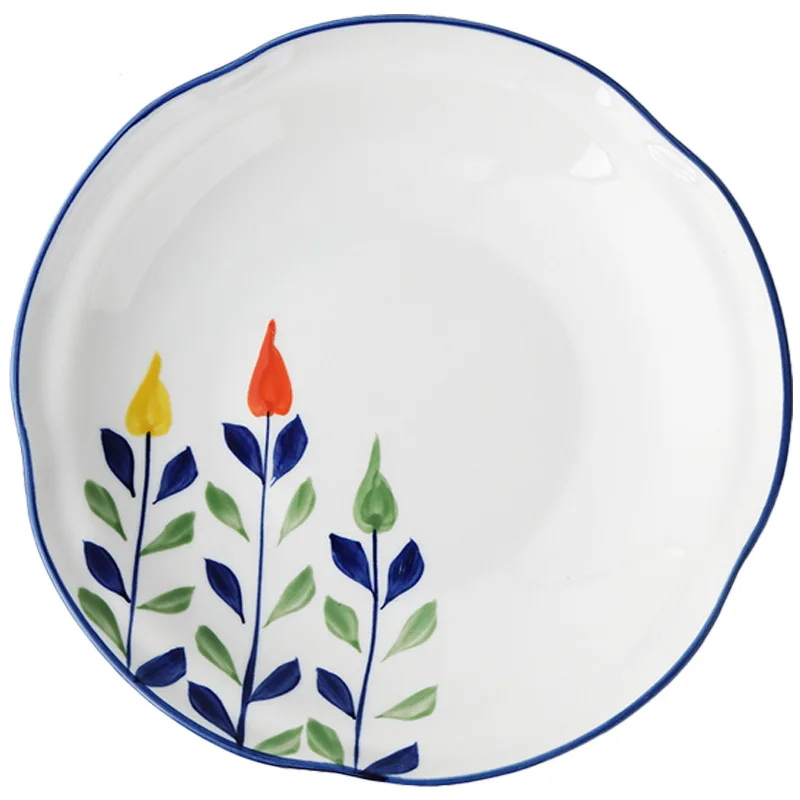 

Japanese style wind underglaze hand-painted plum blossom plate ceramic household dish plate rice deep soup retro tableware