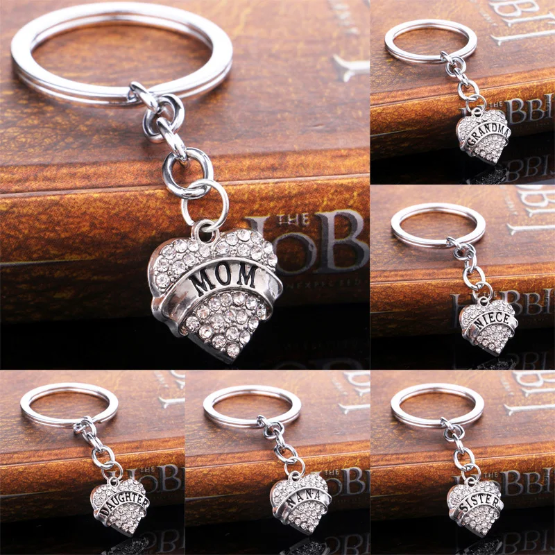 

Crystal Heart Keyring Mom Nana Nurse Teacher Sister Best Friend Keychain Mother's Day Key Chain Ring Mom Gifts Jewelry Family