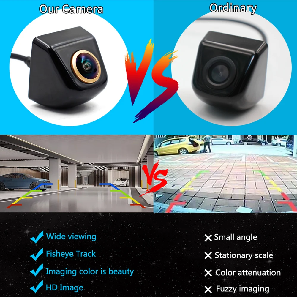 

Golden car camera 170 degree fisheye lens starlight night vision vehicle front/rear view camera metal body 4-pin reversing image