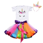 Комплекты одежды для маленьких девочек с единорогом топ с единорогом + платье-пачка + повязка на голову с единорогом детский комплект одежды на день рождения летняя одежда