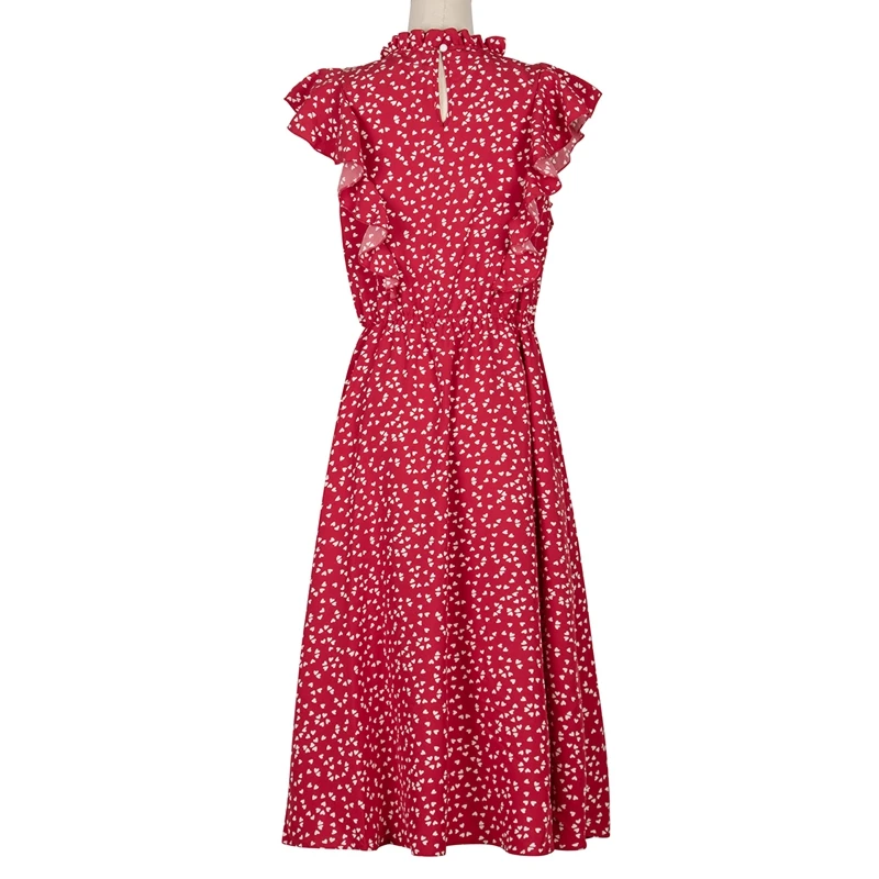 

Summer Polka Dot Print Dress Female Casual Butterfly Sleeve Ruffled Mid-Length Dress