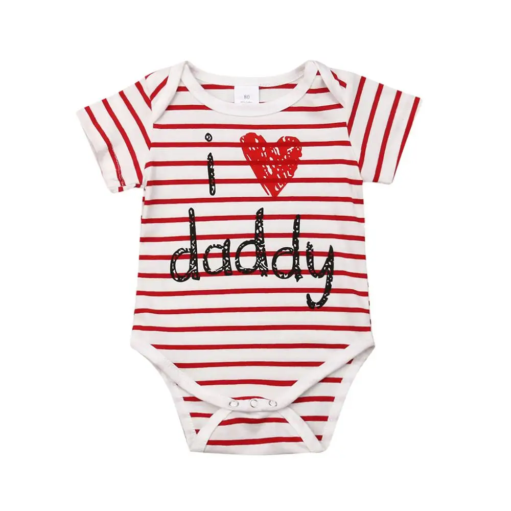 Принт «I love daddy»/Мумия для маленьких мальчиков, костюм для девочек, одежда для новорожденных Ползунки Изделие из хлопка с короткими рукавами Летний комбинезон, детская одежда