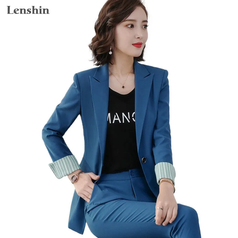 Lenshin Модный комплект из 2 предметов контрастный Деловой брючный костюм Блейзер