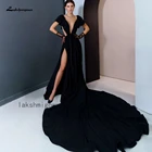 Lakshmigown сексуальное женское черное свадебное платье 2022 Глубокий V-образный вырез Длинный Шлейф Свадебные платья с открытой спиной с высоким разрезом сбоку