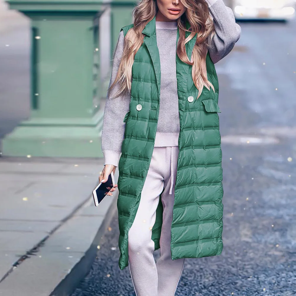 Женский светильник стеганый жилет на пуговицах средней длины Зимняя теплая