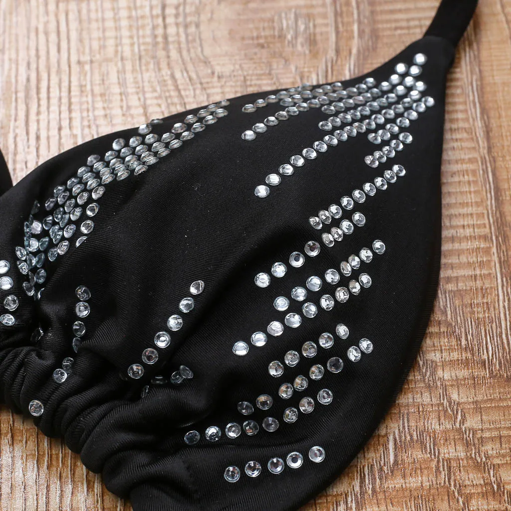 Women's Bikini Sexy Bead-emblazoned Lace Up Bathing Suit 2020 Summer Fashion High Leg Two Piece Halter Maillot De Bain |