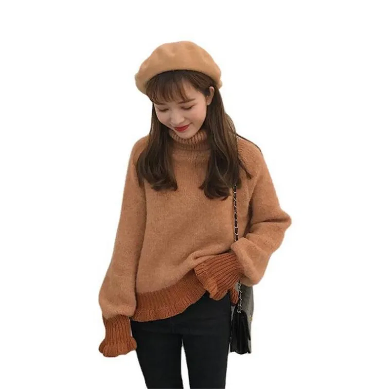

New 2021 Autumn Winter Women's Sweaters Pullovers Elasticit Korean Style Knitting Lantern sleeve Ladies Female Fashion sweater