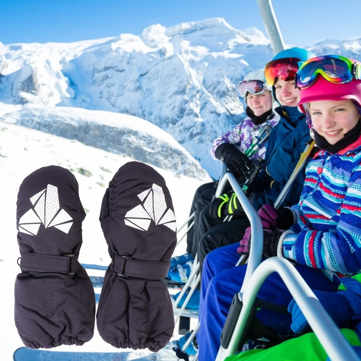 

1 пара детских зимних теплых лыжных ветрозащитных нескользящих варежек для снега