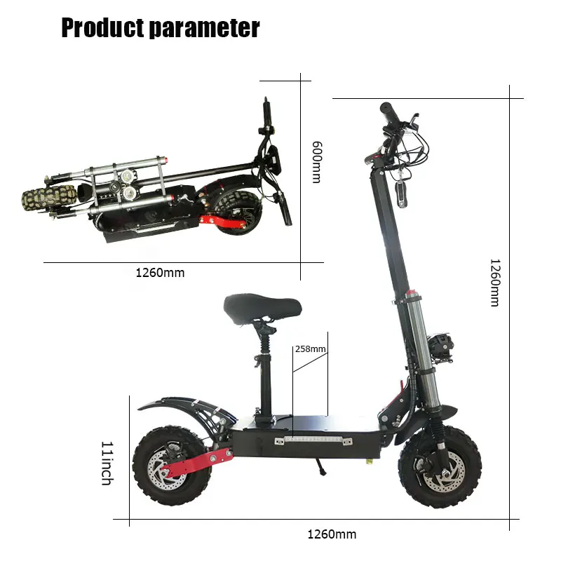 

11 Inch Electric Kick Scooter Folding 2 Wheels Electric Scooters 3600 W Electric Skateboard trotinette lectrique 80 KM/h