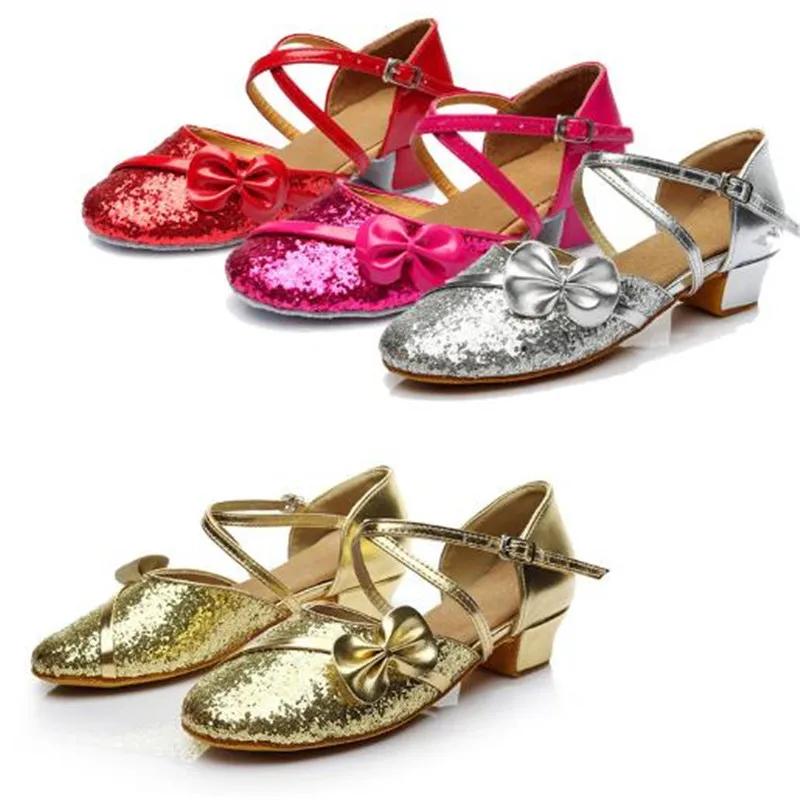 Женская/Женская Золотая танцевальная обувь для латинских танцев Детская/Детская