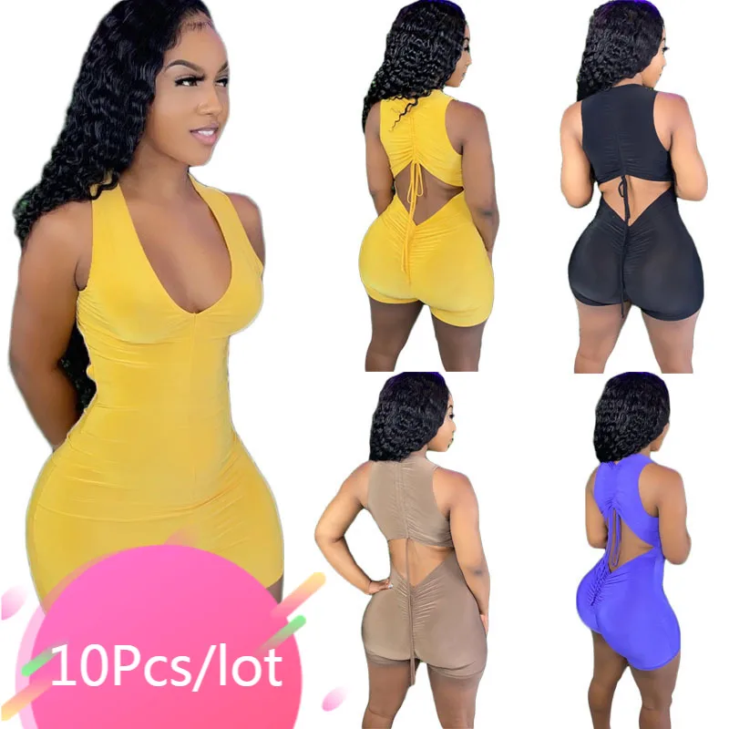 

Bulk Items Wholesale Lots Solid Hollow Out Playsuits Sexy Seamless Pants Bodycon Rompers One Piece Fitness Outfits for Women