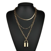 2020 punk gold chunky chain lock key necklace pendant for women men multilayer padlock necklace on the neck jewelry gift