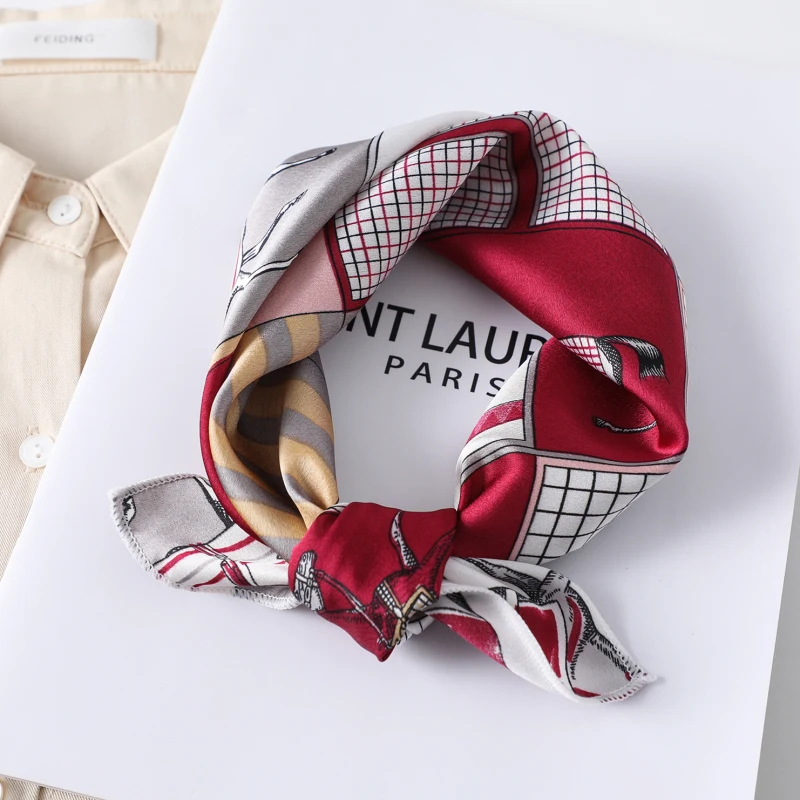 

Square Scarf Women Hair Tie Band for Party Elegant Small Vintage Skinny Retro Head Neck Silk Satin scarves handkerchief foulard